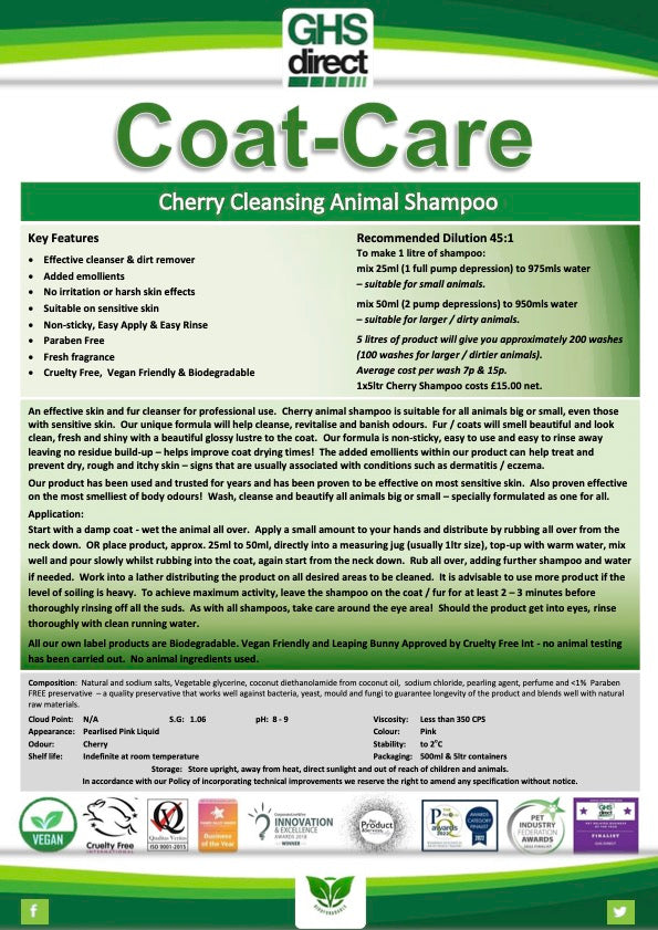 GHS direct coat care animal shampoo - Cherry 500ml